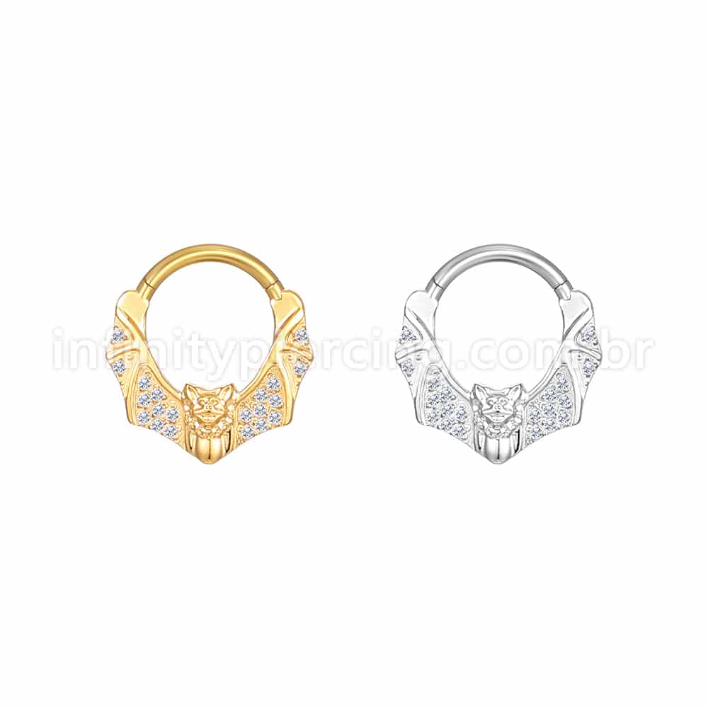 Piercing Argola Aço Cirúrgico Morcego Zircônia Cravejada